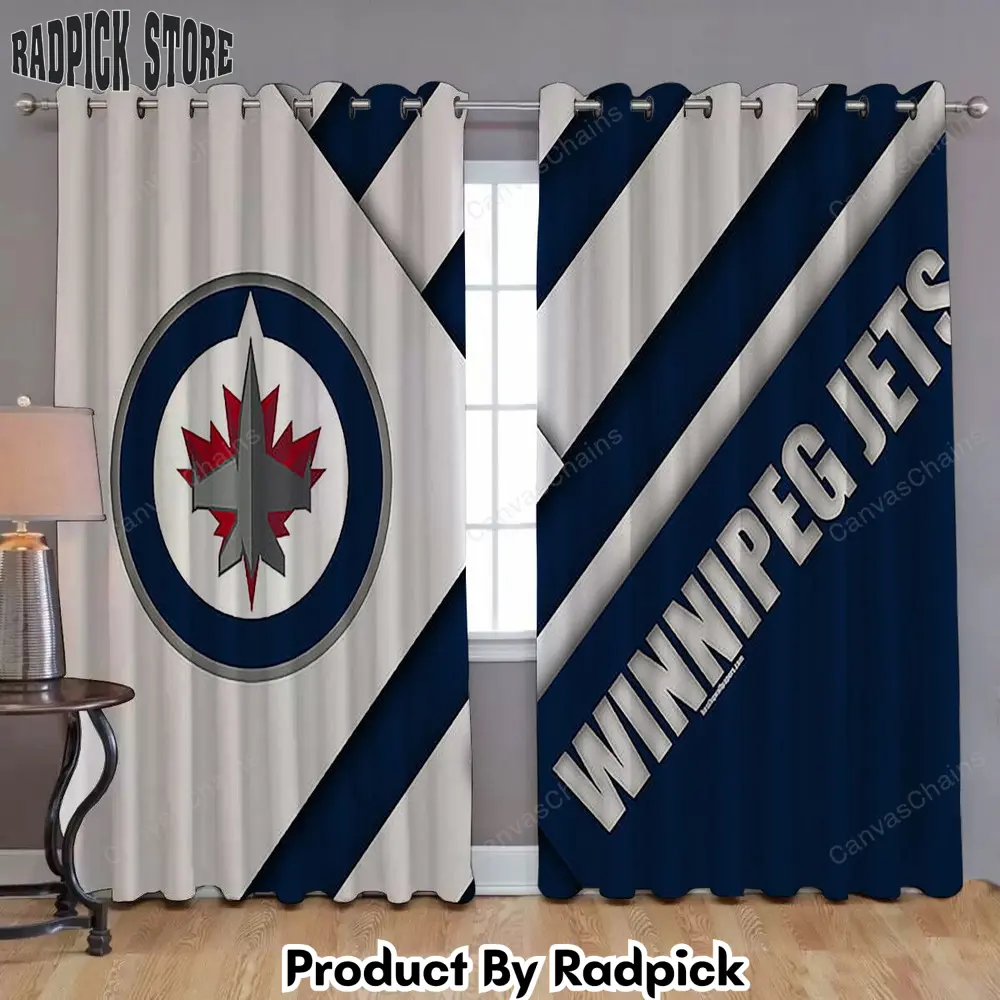 Radpick winnipeg jets window curtains nhl blue white abstraction lines curtains living room curtains for window rp85210